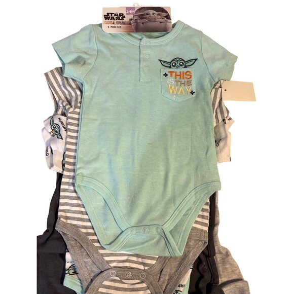 Star Wars Mandalorian Baby Yoda 5-Piece Set 24 Months With Bodysuits & Pants NWT - Picture 3 of 9